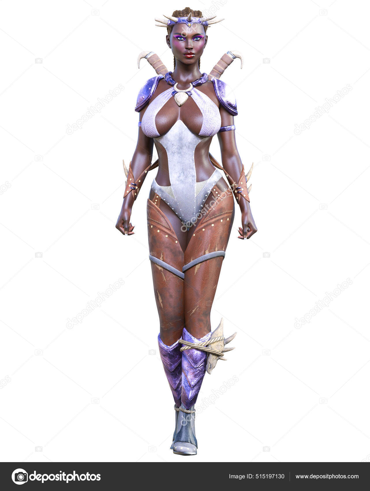 Guerrier Amazone Peau Fonc e Femme Poignards Africains Muscl