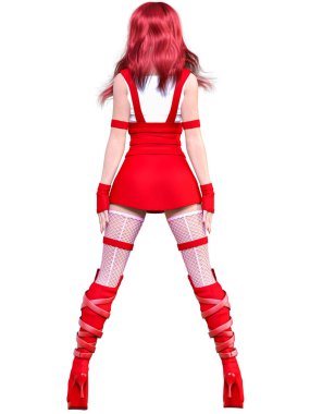 3 boyutlu seksi gizli ajan SWAT kadını. Kısa etek, çizmeler ve çoraplar. Komedi kahramanı. Çizgi roman, çizgi roman, manga çizimi..