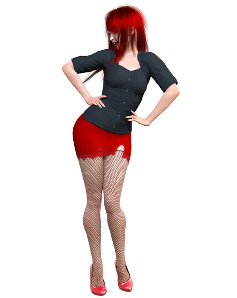 Sexy Japanese Secretary Mini Skirt Stocking Beautiful Girl Stand Sexually — Stock Photo, Image