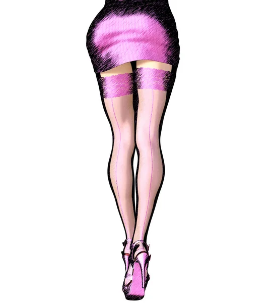 Όμορφη Μακριά Λεπτή Σέξι Γυναικεία Πόδια Κοντή Φούστα Stockings Comic — Φωτογραφία Αρχείου