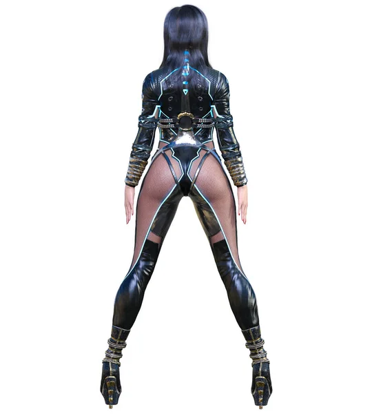 Sexy Anime Secret Agent Woman Futuristic Extravagant Latex Spy Clothing — Stock Photo, Image