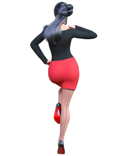 Sexy Brunetka Žena Kancelář Sekretářka Uniforma Krátké Červené Mini Sukně — Stock fotografie