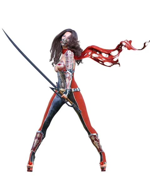Sexy Japanese Assassin Woman Mask Sword Conceptual Fashion Art Illustration — Stock Photo, Image