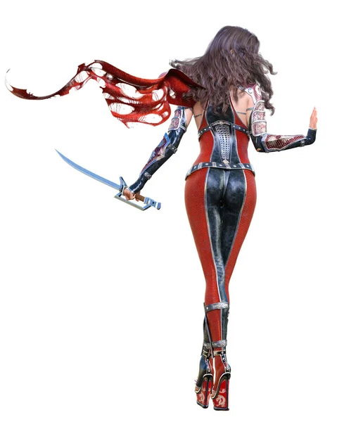 Sexy Japanese Assassin Woman Mask Sword Conceptual Fashion Art Illustration — Stock Photo, Image