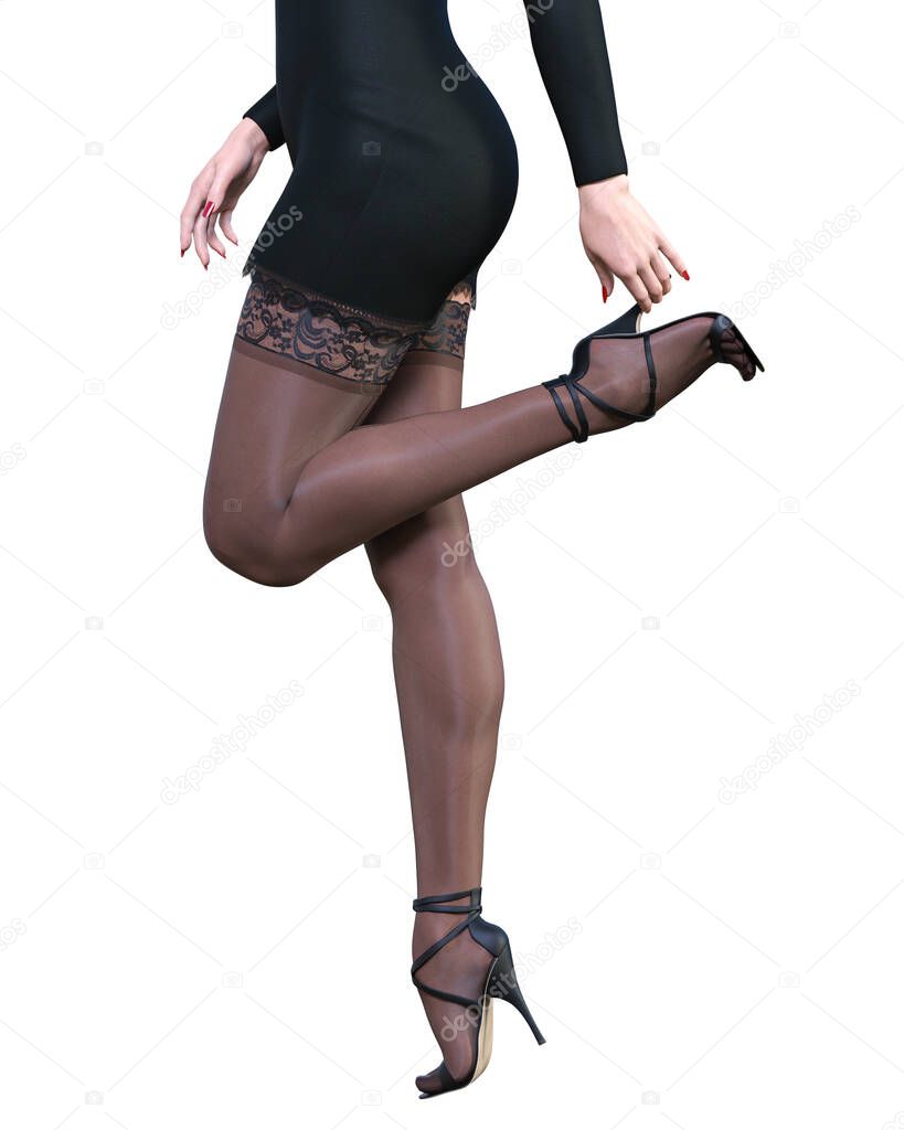 Hermosa Mujer Negra Corta Noche Mini Vestido Negro Medias Coleccion Foto de stock vlad nikon 515196414