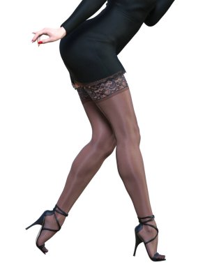 Güzel bir kadın, kısa kısa gece mini elbise, siyah çorap. Giysi koleksiyonu. Kadın stüdyo fotoğrafı. Kavramsal moda sanatı..