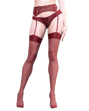 3D güzel seksi kadın bacaklar kırmızı iç çamaşırı ve çorap. Kadın stüdyo fotoğrafçılığı. Yüksek topuk. Kavramsal moda sanat. Baştan çıkarıcı samimi poz. İzole illüstrasyon render. Yaz samimi giyim.