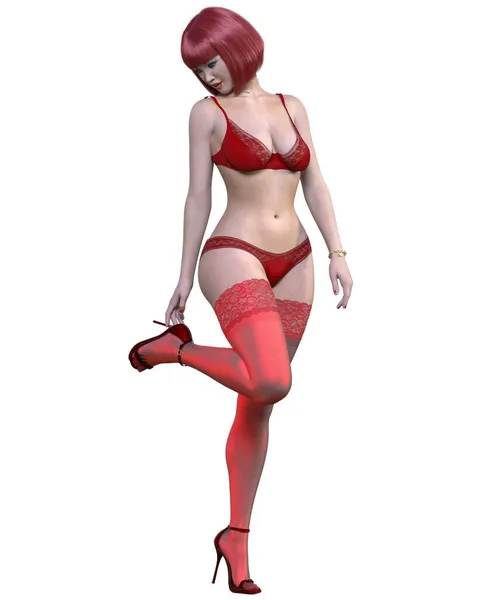 Όμορφη Σέξι Γυναίκα Κόκκινα Εσώρουχα Και Stockings Woman Στούντιο Φωτογραφία — Φωτογραφία Αρχείου