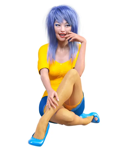 Sexy Secrétaire Japonaise Mini Jupe Bas Belle Fille Stand Pose — Photo
