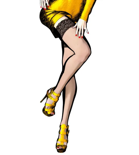 Schöne Lange Schlanke Sexy Weibliche Beine Kurze Rockstrümpfe Comic Cosplay — Stockfoto
