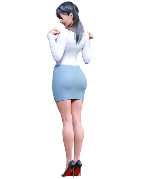 Sexy Mujer Pelo Morena Secretaria Oficina Uniforme Mini Skirt Beautiful — Foto de Stock