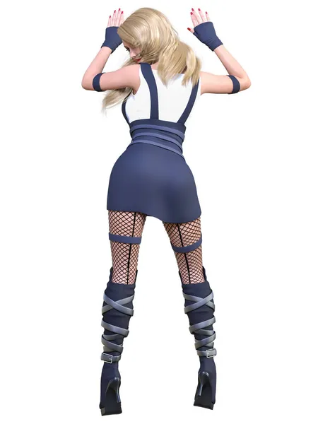 Sexy Anime Secret Agent Swat Woman Short Skirt Boots Stockings — Stock Photo, Image