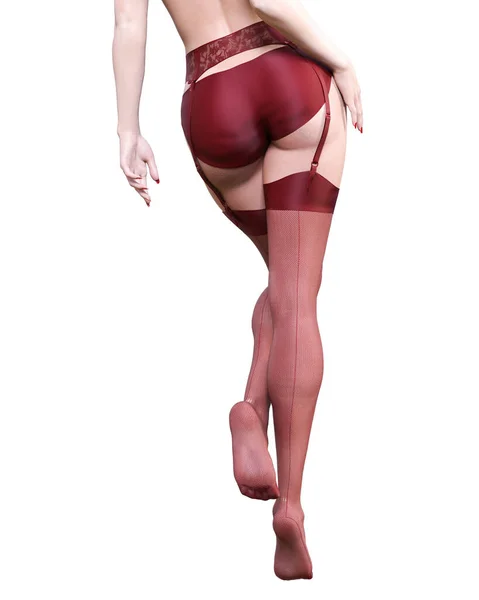 Hermosas Piernas Femeninas Sexy Lencería Roja Calcetines Mujer Estudio Fotografía — Foto de Stock