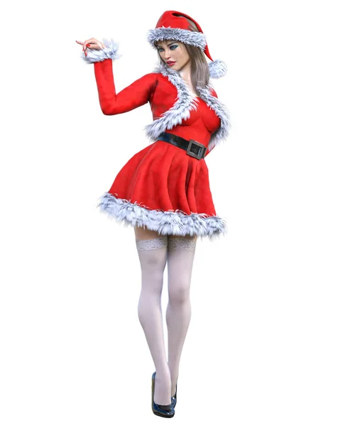 Junge Schöne Santa Girl Short Rot Warmes Festkleid Fur Long — Stockfoto