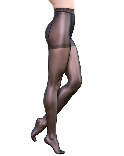 美しい長いスレンダーなセクシーな女性の足黒ナイロンパンツ 親密な下着コレクション服 刺激的な解放ポーズ — ストック写真