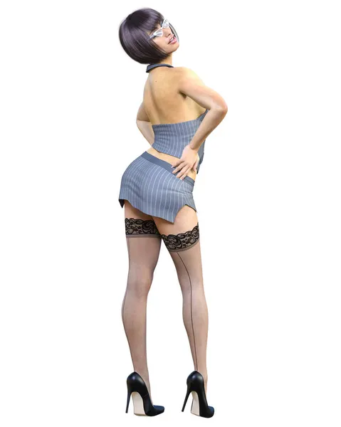 Sexy Sekretarz Mini Spódnicy Pończochy Beautiful Dziewczyna Stoją Seksualnie Wyraźny — Zdjęcie stockowe