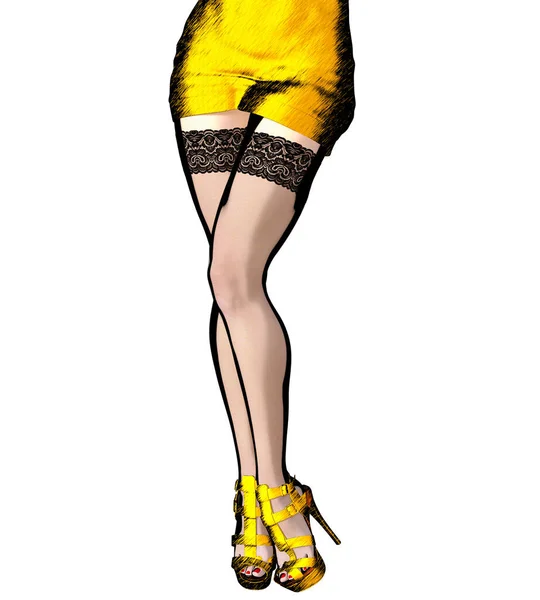 Schöne Lange Schlanke Sexy Weibliche Beine Kurze Rockstrümpfe Comic Cosplay — Stockfoto