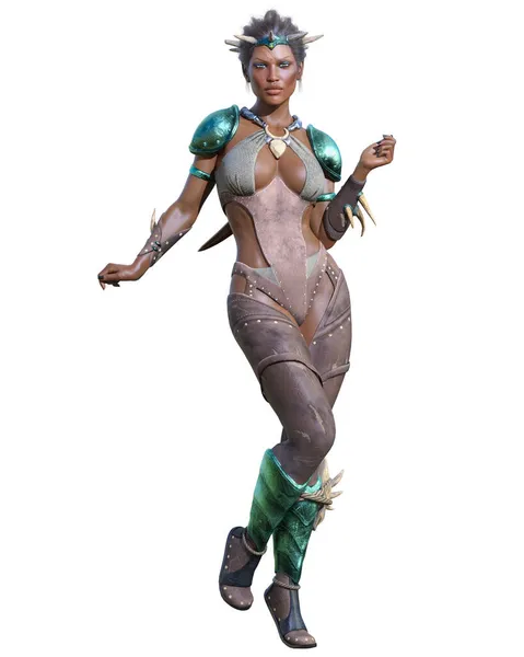Krieger Amazon Dunkelhäutige Frau Afrikanische Dolche Muskulöser Athletischer Körper Fantasie — Stockfoto