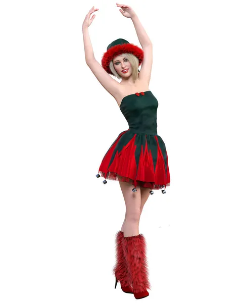 Junge Schöne Santa Girl Short Rot Warmes Festkleid Fur Long — Stockfoto