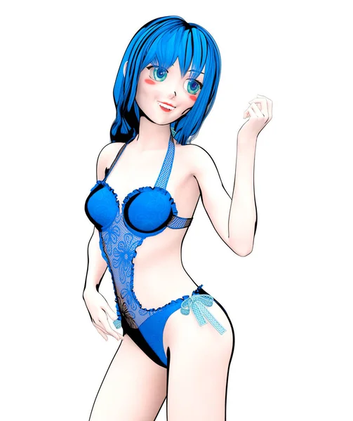 Sexy Anime Doll Japanese Schoolgirl Swimsuit Comic Cosplay Hero Cartoon — Stock Photo, Image