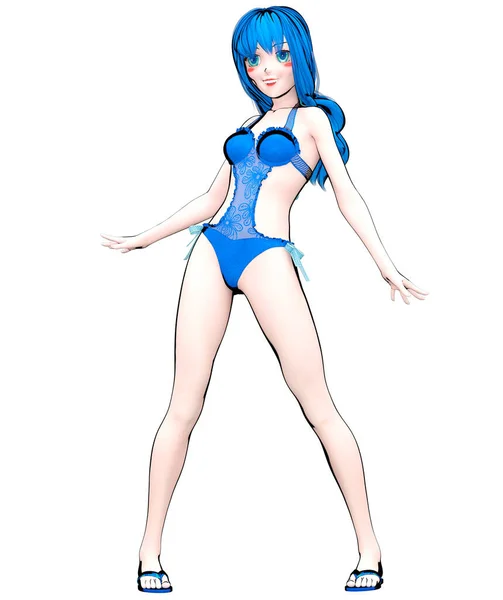 Sexy Anime Puppe Japanisches Schulmädchen Swimsuit Comic Cosplay Hero Cartoon — Stockfoto