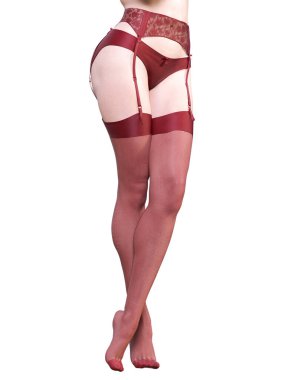 3D güzel seksi kadın bacaklar kırmızı iç çamaşırı ve çorap. Kadın stüdyo fotoğrafçılığı. Yüksek topuk. Kavramsal moda sanat. Baştan çıkarıcı samimi poz. İzole illüstrasyon render. Yaz samimi giyim.