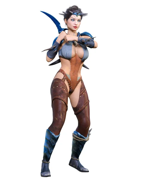 Krieger Amazone Frau Mit Dolche Muskulöser Athletischer Körper Fantasie Held — Stockfoto