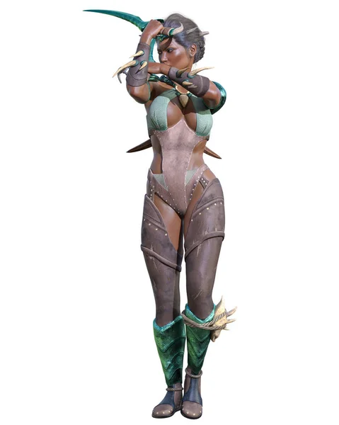Guerreiro Amazon Pele Escura Mulher Africana Daggers Muscular Atlético Body — Fotografia de Stock