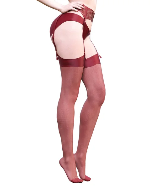 Schöne Sexy Weibliche Beine Rote Dessous Und Strümpfe Woman Studio — Stockfoto