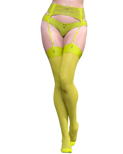 Beautiful Sexy Female Legs Yellow Lingerie Stockings Woman Studio Photography — Stock Photo, Image