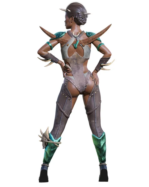 Warrior Amazon Dark Skin Woman African Daggers Muscular Athletic Body — Stock Photo, Image