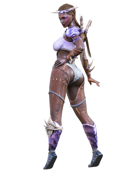Воин Амазон Темнокожая Женщина Африканского Происхождения Кинжалы Мускулистое Спортивное Тело — стоковое фото