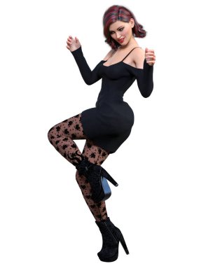 Güzel bir kadın kısa gece mini elbisesi ve çorapları. Parlak kıyafetler koleksiyonu. Parlak makyaj. Kadın fotoğraf stüdyosu. Kavramsal moda sanatı..