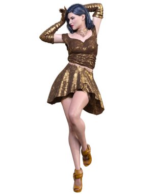 Güzel bir kadın kısa gece mini elbisesi, daha iyi kıyafetler koleksiyonu, stüdyo fotoğrafçılığı, kavramsal moda sanatı..