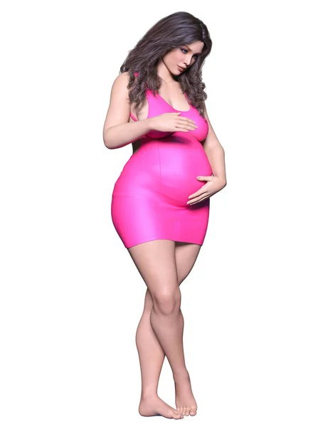 Hermosa Mujer Embarazada Corto Rosa Mini Dress Summer Ropa Collection —  Fotos de Stock