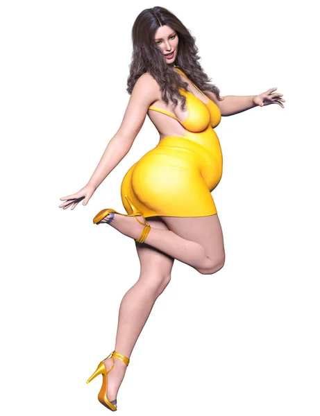 Krásná Těhotná Žena Krátké Žluté Mini Šaty Letní Kolekce Oblečení — Stock fotografie
