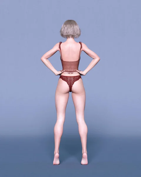 漂亮的性感女人红边内衣 亲密的服装系列 鲜艳的化妆 女人工作室摄影 概念时尚艺术 女人脂肪 3D渲染 免版税图库图片