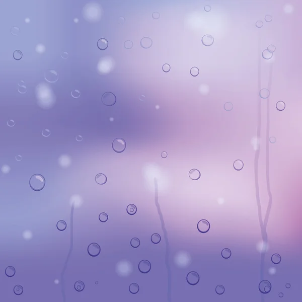 Gotas de chuva vetoriais em vidro roxo — Vetor de Stock