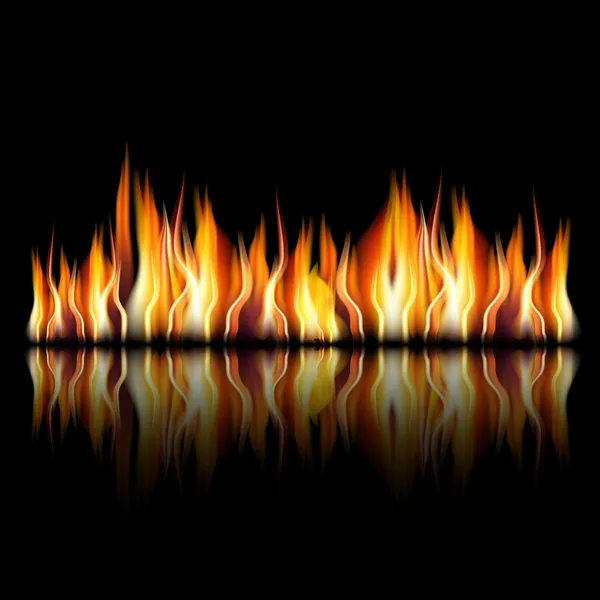 Burning fire flame on black background — Stock Vector