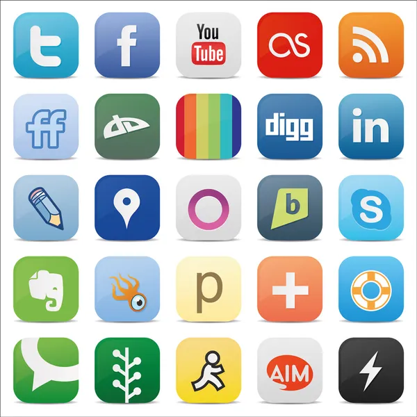 Quadratische Buttons in den sozialen Medien Stockvektor