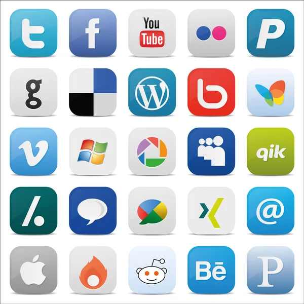 Iconos de redes sociales Icono cuadrado — Vector de stock