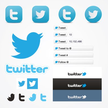 Twitter social set icons button follow like symbol clipart