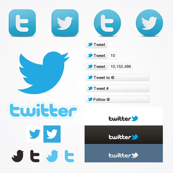 Twitter social set iconen knop volgen als symbool Stockillustratie