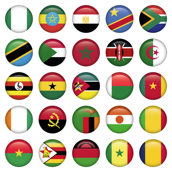 Banderas de África iconos redondos — Vector de stock