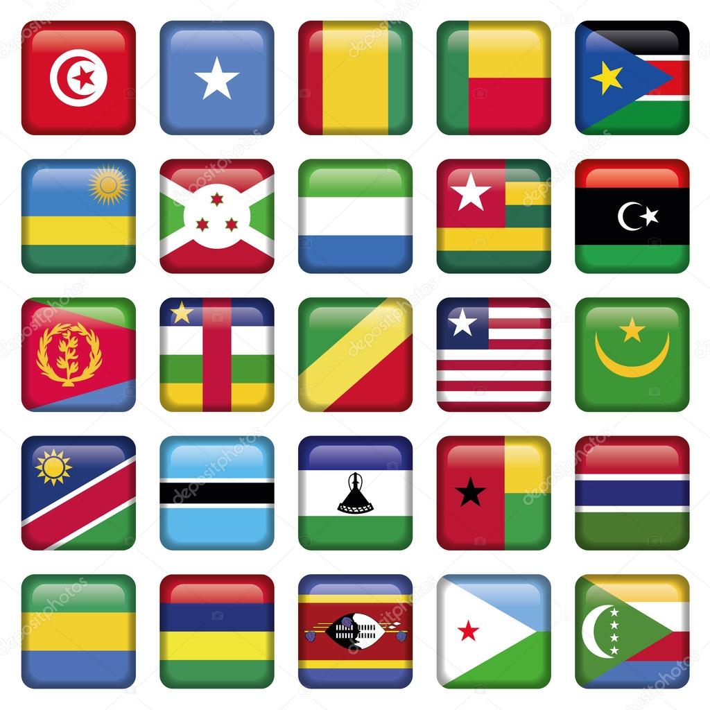 Africa Flags Square Buttons