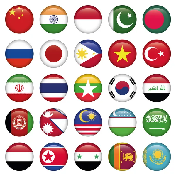 Asiatic Flags Round Icons — Stock Vector