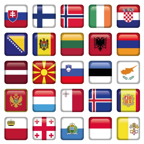 Europe Buttons Square Flags — Stock Vector