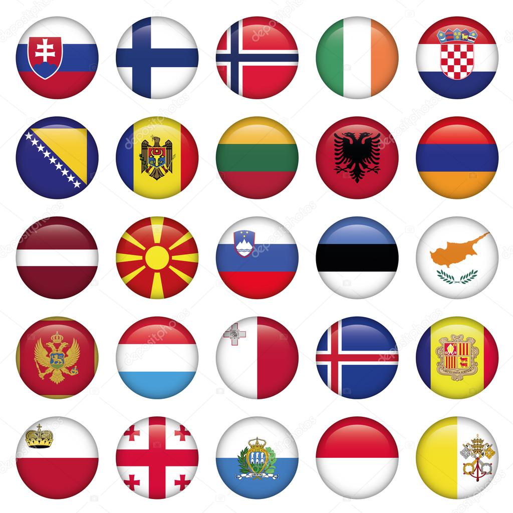 European Buttons Round Flags