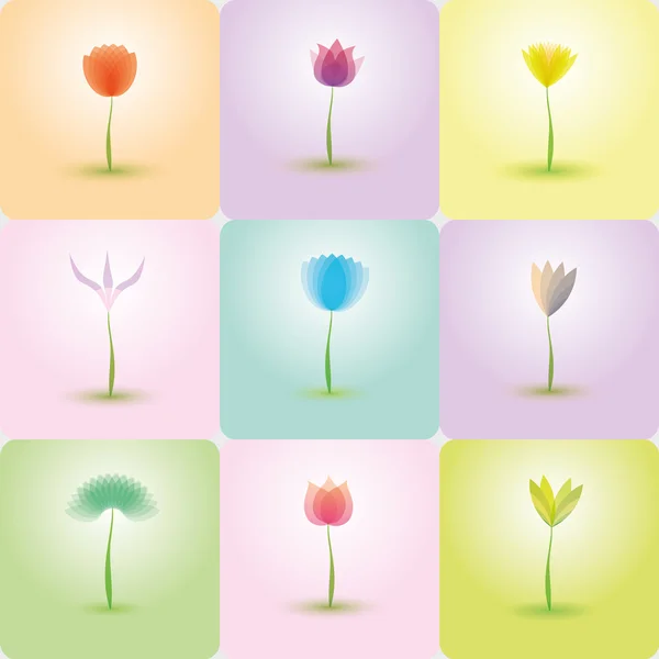 Flores icono conjunto, fondo de la naturaleza — Vector de stock