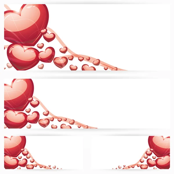 Conjunto de banners horizontales con corazones Fondo — Vector de stock